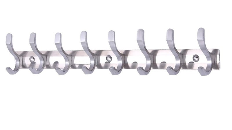 DHRUV Aluminium Stainless Steel Classic Glossy Duck Pronged 8 Pins Hook Rail Steel Pack of 2 - Image 2