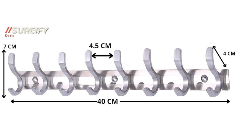 DHRUV Aluminium Stainless Steel Classic Glossy Duck Pronged 8 Pins Hook Rail Steel Pack of 2 - Image 3