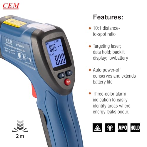 CEM DT-8666 Digital Infrared Meat Thermometer Gun,DS10:1 Instant Read Laser Temperature Gun for Griddle,Grill,Oven,Pizza, Thermal Air Heat Leak Detector for Industrial Repairs with Color Light Alarm - Image 4