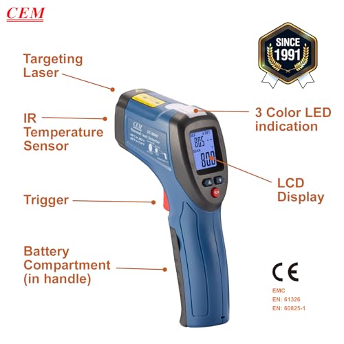 CEM DT-8666 Digital Infrared Meat Thermometer Gun,DS10:1 Instant Read Laser Temperature Gun for Griddle,Grill,Oven,Pizza, Thermal Air Heat Leak Detector for Industrial Repairs with Color Light Alarm - Image 3