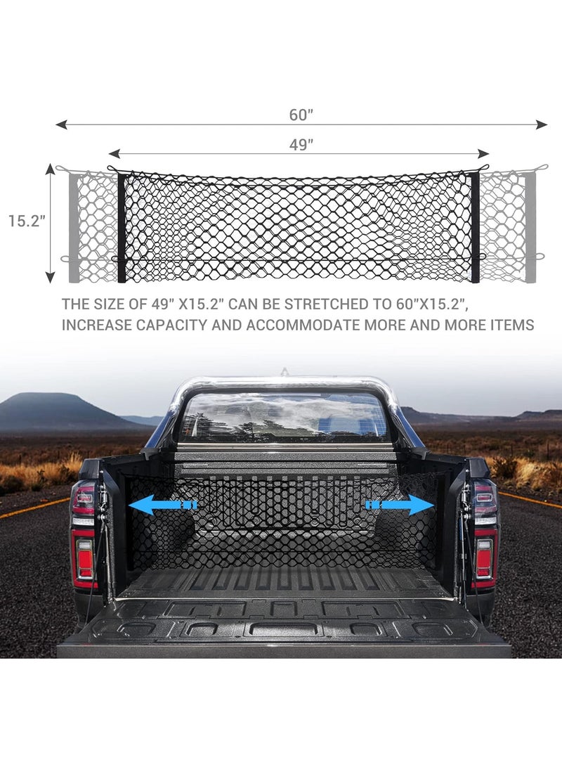 Truck Bed Cargo Net Truck Bed Storage Net Organizer Envelope Cargo Net Elastic Mesh Net Pickup Truck Bed Divider Compatible for 2013-2022 Chevy Silverado WT LS LTZ F150 F250 (49x15.2 Inch) - Image 1