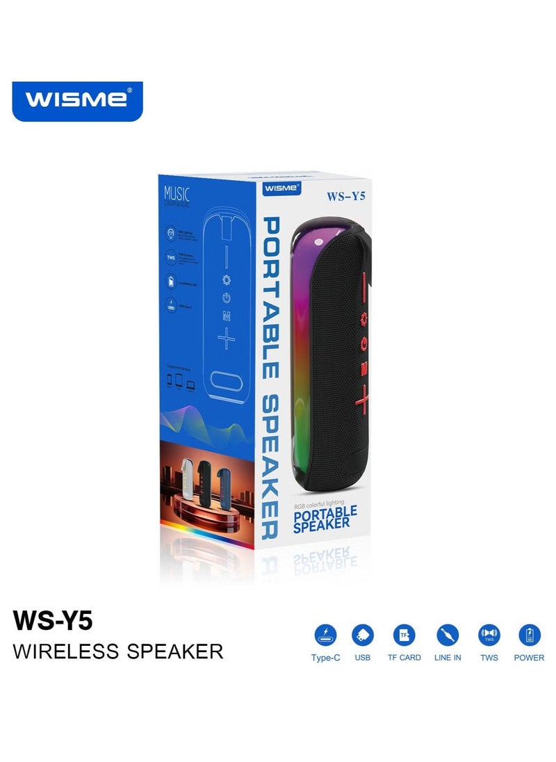WISME WS-Y5 Wireless Portable Bluetooth Speaker with RGB Colorful Lighting, Multiple Input Options, and Button Control – High-Quality Sound, Compact Design – Grey.  - Image 5