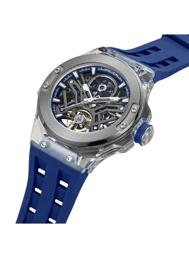 POLICE Cyclone Gunmetal Dial Blue Silicone Strap Automatic Watch for Men - 43.5mm