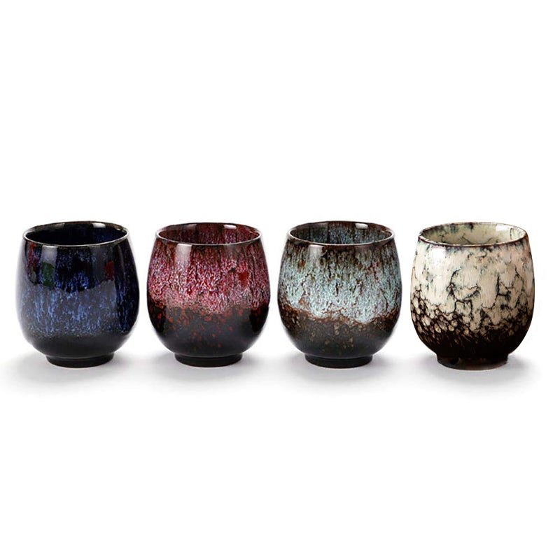 Lxuwbd Jianzhan Ceramic Teacup Kung Fu Tea Set Coffee cupYerba Mate Set Ceramic Mate CupSet of 4 4 colors