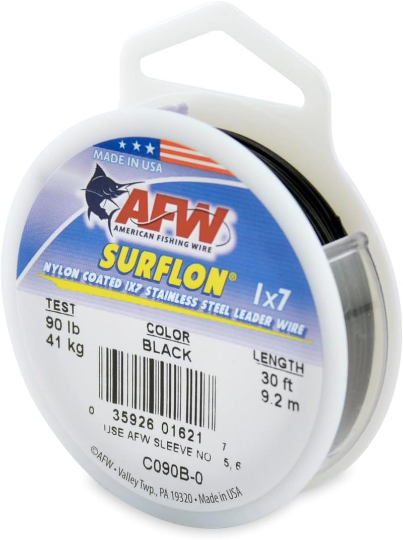 AFW American Fishing Wire Surflon Nylon Coated 1x7 Stainless Steel Leader Wire - Fishing Leader Line for Saltwater, 10lb Test - 250lb Test in Bright, Black, Camo in 30ft, 100ft, 300ft and 1,000ft Lengths - Image 1