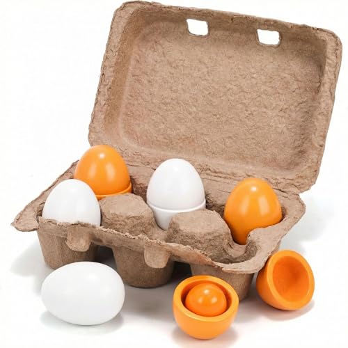 HANSGO 6PCS Play Food Sets for Kids KitchenPlay Kitchen Accessories Wooden Egg Toy Food Grocery Store Pretend for Toddler Cooking DIY - Image 1