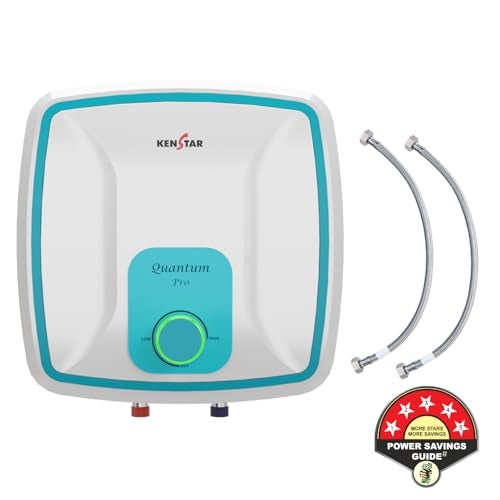 Kenstar Quantum Pro 10-L with LED Indicator & Free Pipe, 5 Star Rated Storage Square Water Heater with Superior Glassine Coated Tank, Powerful 2000W Heating Element, (White and Blue) - Image 1