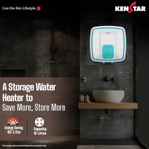 Kenstar Quantum Pro 10-L with LED Indicator & Free Pipe, 5 Star Rated Storage Square Water Heater with Superior Glassine Coated Tank, Powerful 2000W Heating Element, (White and Blue) - Image 4