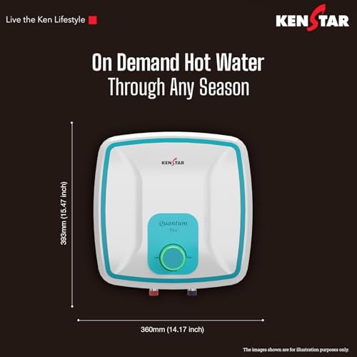 Kenstar Quantum Pro 10-L with LED Indicator & Free Pipe, 5 Star Rated Storage Square Water Heater with Superior Glassine Coated Tank, Powerful 2000W Heating Element, (White and Blue) - Image 5