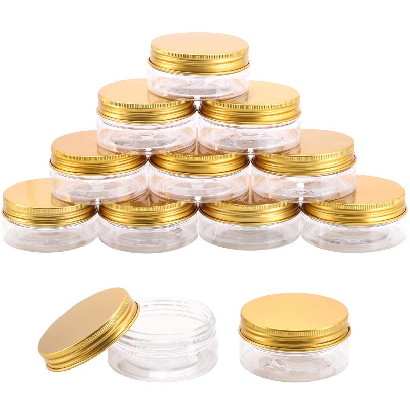 Tecbeauty 12Pack 60ml Empty Jars Clear Plastic Slime Storage Favor Round Pot with Lids for Beauty Products Gold