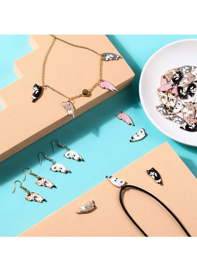 Zikra 48 Pieces 12 Types Enamel Cat Charms Alloy Bracelets DIY Jewelry Making Metal Necklace with Hoop Craft Supplies for Bracelet Anklet - Image 5