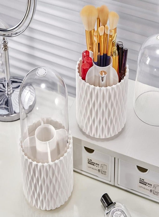 OTIPORTER Makeup Brush Holders Dustproof & Waterproof 360 Rotating Cosmetic Brush Holder Hardware Tools With Cover Spinning Makeup Organizer, White - Image 2