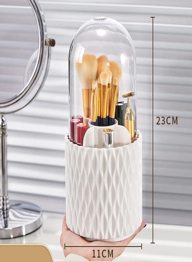 OTIPORTER Makeup Brush Holders Dustproof & Waterproof 360 Rotating Cosmetic Brush Holder Hardware Tools With Cover Spinning Makeup Organizer, White - Image 3
