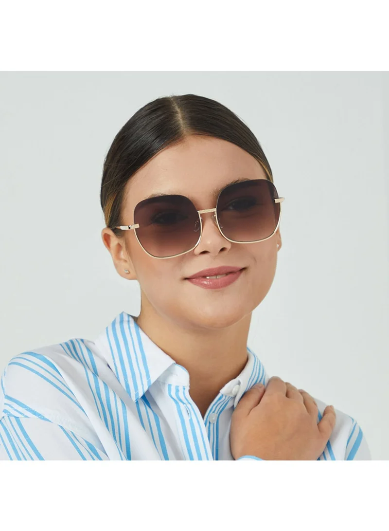 Blackout GEO Women Japanese Gold Sunglasses - Frame Material: Metal- Frame Color: Japanese Gold-Lens Color: Brown  - Full Rim