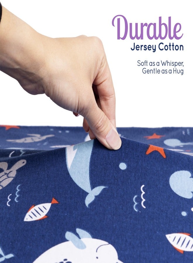 GrowWILD ملايات سرير الأطفال الزرقاء المحيطية من GROW WILD للأولاد (3 عبوات) - ملاية قطنية مطاطية (52" x 28"), مجموعة سرير للأطفال ومجموعة سرير للأطفال الأولاد، موضوع السلاحف والحيوانات البحرية - Image 4