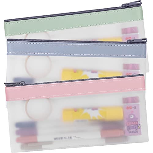 Boxgear 3 Pieces Clear Pencil Case Set for Girls and Boys Pen Holder with Zipper for Kids Teens Portable Desk Organizer Pencil Pouch for School Stationery Supplies Pink Blue Green Clear