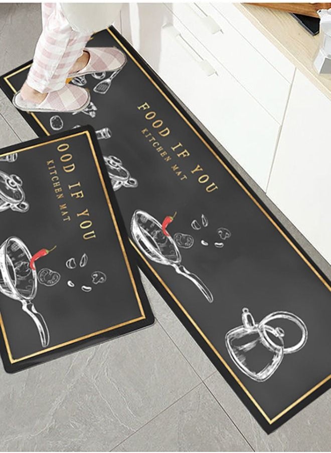 Arabest 2-Piece Geometric Pattern Kitchen Floor Mat Set Black  - Image 1