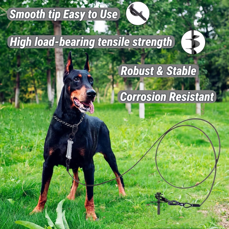 Hayibukes Dog Tie Out Stake with Heavy Duty 20FT Cable, Nut Drill Bit,T Wrench,360Â° Swivel Dog Spike and Shock Spring for Small to Large Dogs up to 210 lbs Ideal for Yard Camping Beach (Basic) - Image 3