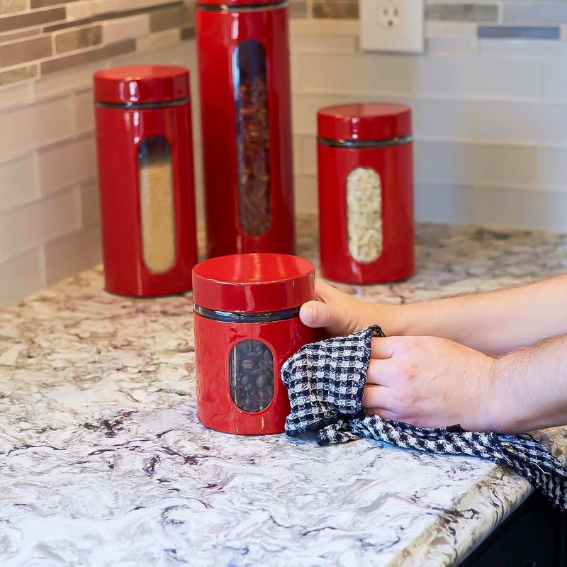 Le'raze Quality Modern Red Stainless Steel Canister Set for Kitchen Counter with Glass Window & Airtight Lid - Food Storage Containers with Lids Airtight - Pantry Storage and Organization Set - Image 5