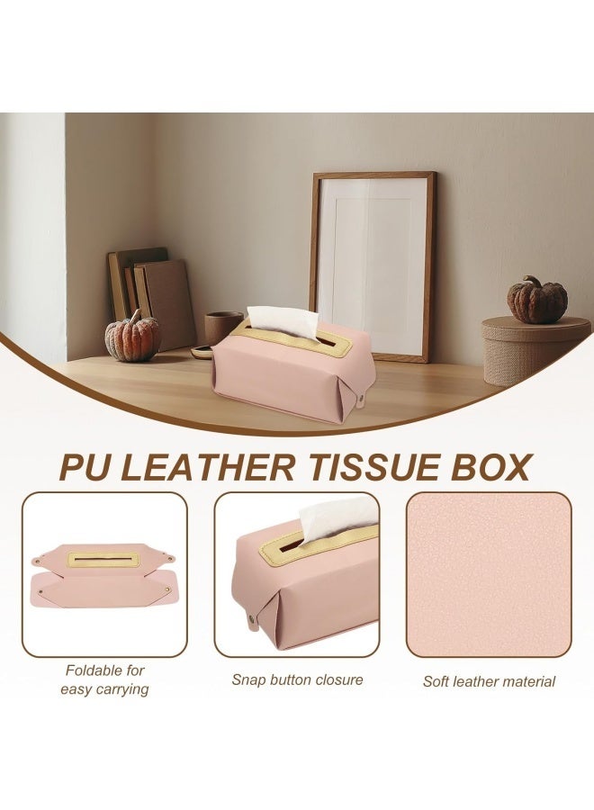 Tissue Box Cover Handkerchief Box, Waterproof PU Leather Rectangular Tissue Box Case Organizer Holder, Tissue Paper Holder for Living Room Kitchen Desktop（Pink） - Image 3