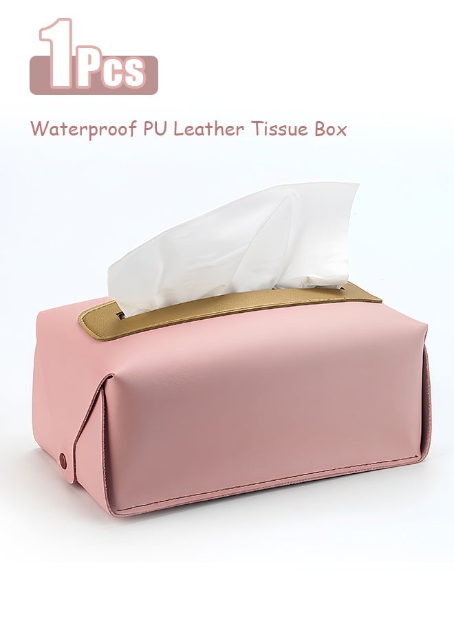 Tissue Box Cover Handkerchief Box, Waterproof PU Leather Rectangular Tissue Box Case Organizer Holder, Tissue Paper Holder for Living Room Kitchen Desktop（Pink） - Image 1