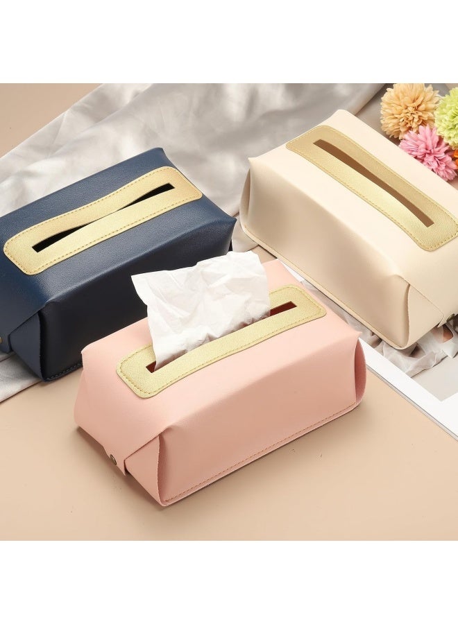 Tissue Box Cover Handkerchief Box, Waterproof PU Leather Rectangular Tissue Box Case Organizer Holder, Tissue Paper Holder for Living Room Kitchen Desktop（Pink） - Image 5