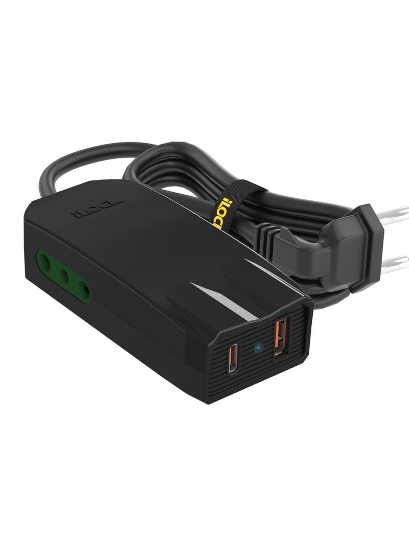 iLOCK Mini Charger PRO | Dual Port (Type-C & Type-A) + 2 Outlets | Fast Charging  1.5m  - Image 1