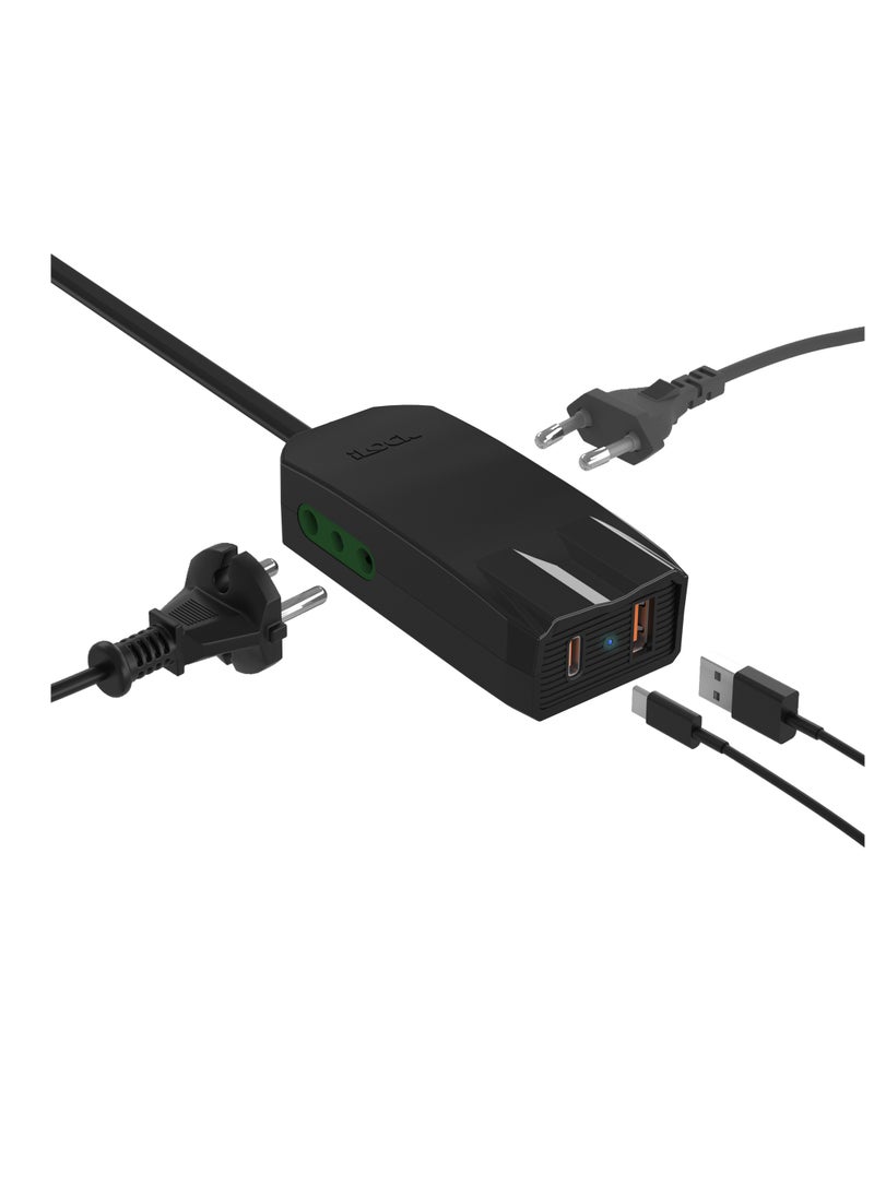 iLOCK Mini Charger PRO | Dual Port (Type-C & Type-A) + 2 Outlets | Fast Charging  1.5m  - Image 2