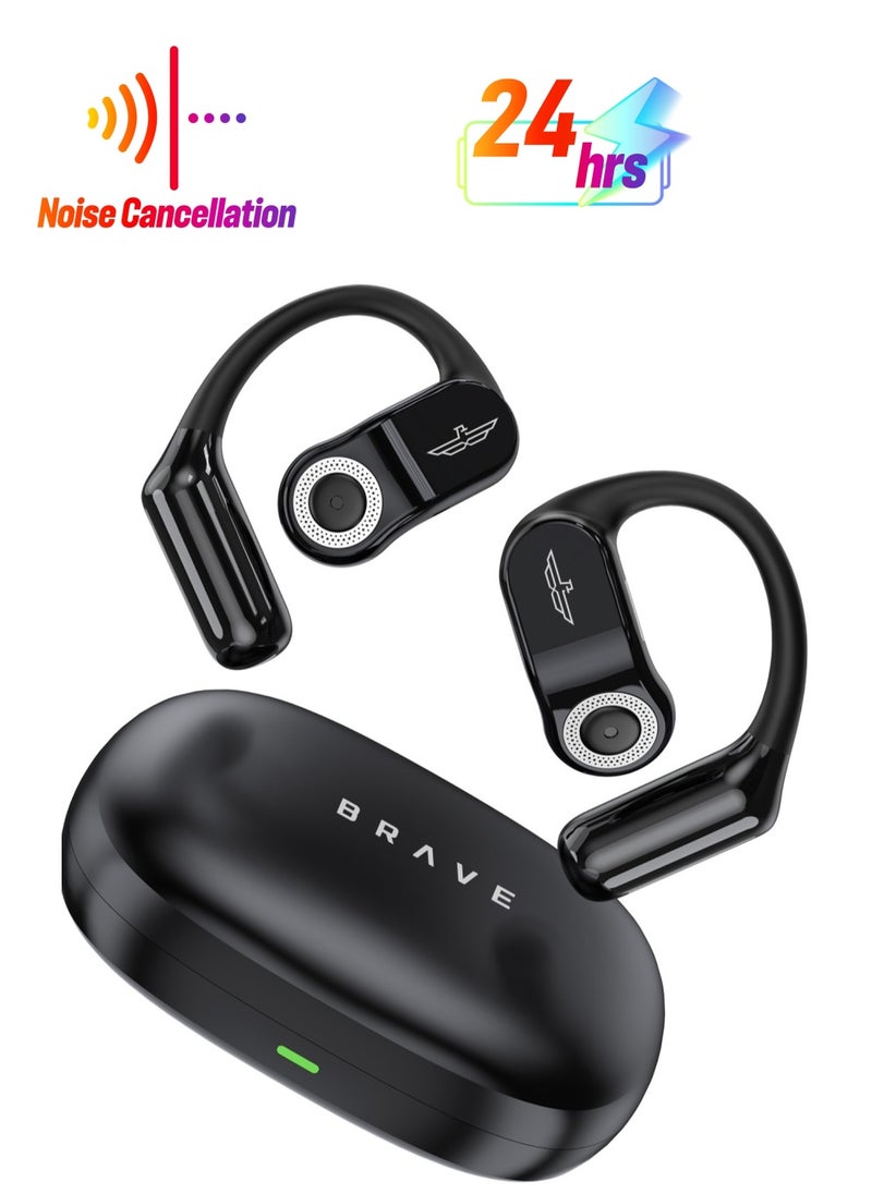 Brave - Open Ear Bluetooth Headphones V5.4 with Air Conduction Technology, Dual Dynamic Drivers, 24-Hour Playtime, Intelligent Touch Control, Lightweight & Comfortable for Sports, Compatible with Android & iPhone, Wireless Earbuds with Superior Sound Quality and Safety Features - Image 1