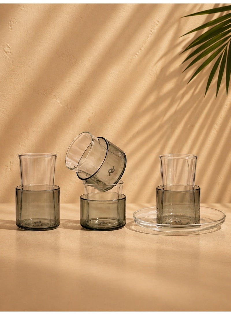 Raz Layered Tea & Coffee Glass Set – Dual-Tone Sleeve Design with Clear Saucer - Image 1