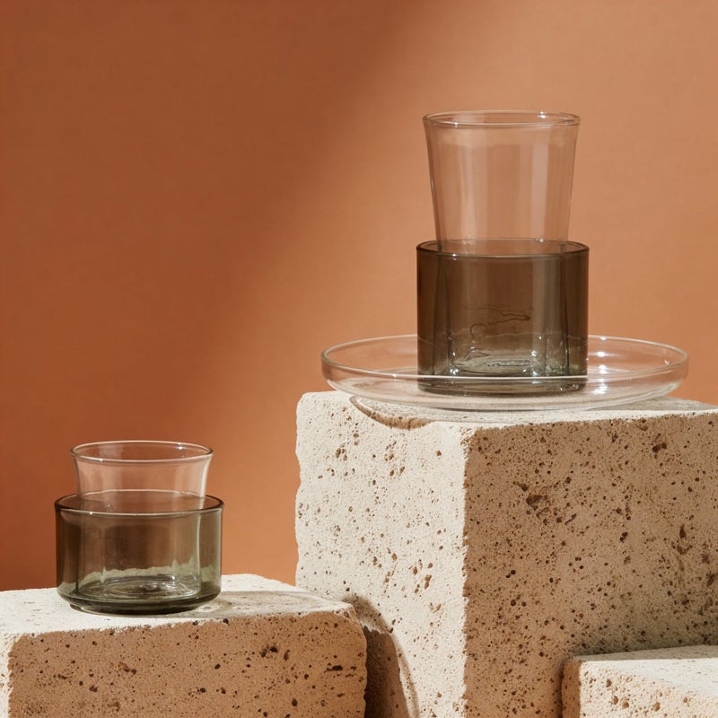 Raz Layered Tea & Coffee Glass Set – Dual-Tone Sleeve Design with Clear Saucer - Image 2