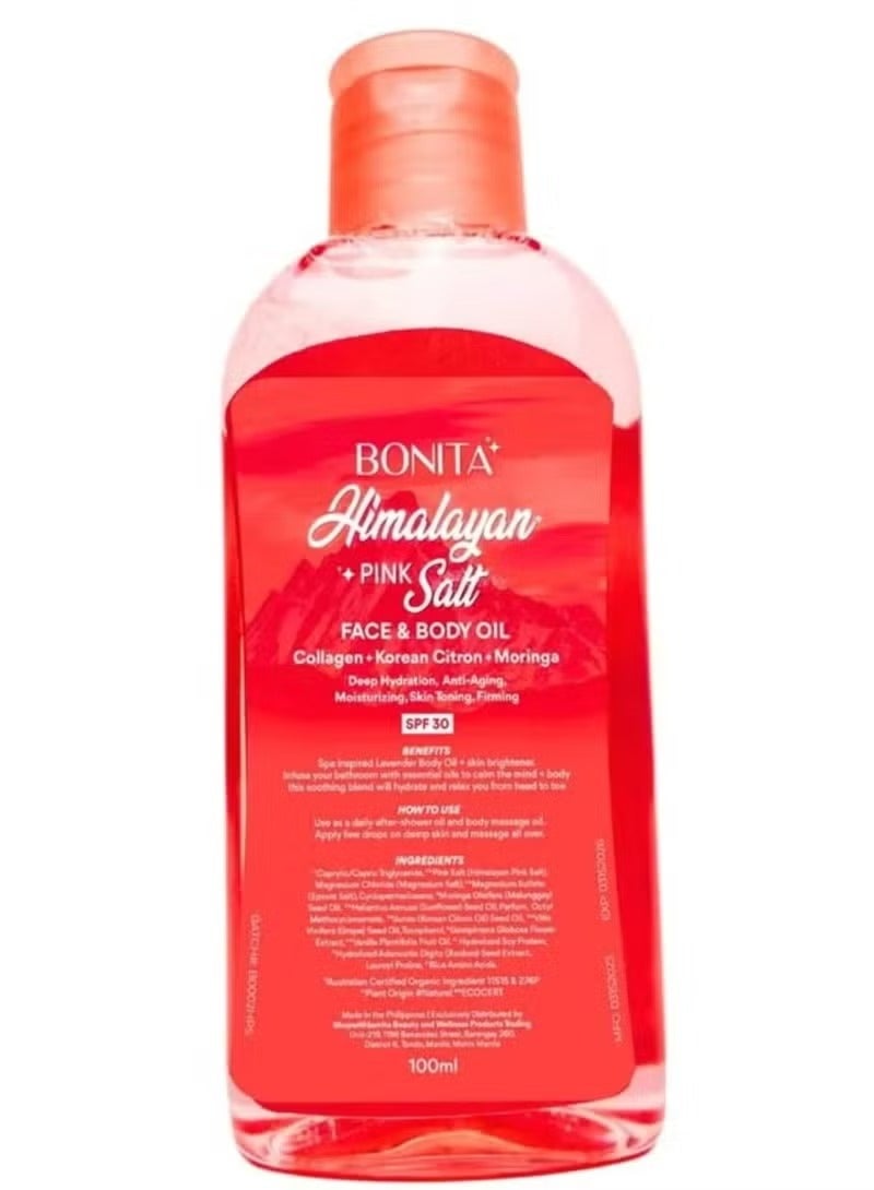 زيت بونيتا هيمالايا الوردي للوجه والجسم (كولاجين + سيترون كوري + مورينجا) ترطيب عميق - مضاد للشيخوخة بعامل حماية من الشمس 30، 100 مل