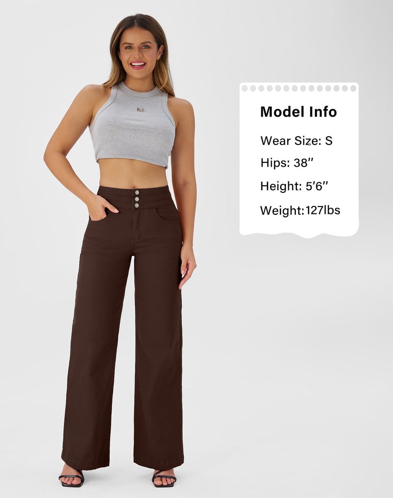 roswear Women's Wide Leg Jeans Casual High Waisted Stretch Baggy Loose Denim Pants Brown X-Large - Image 4