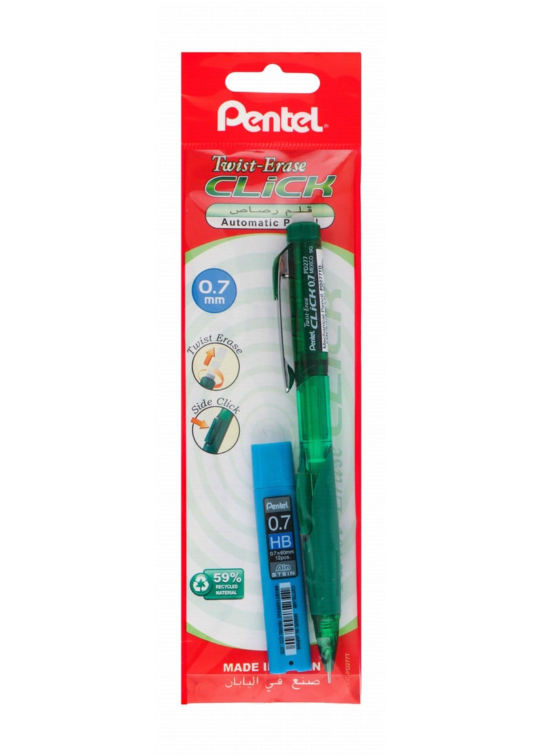 Pentel قلم رصاص ميكانيكي Twist-Erase Click برأس 0.7 مم مع مجموعة من الرصاص  - Image 1