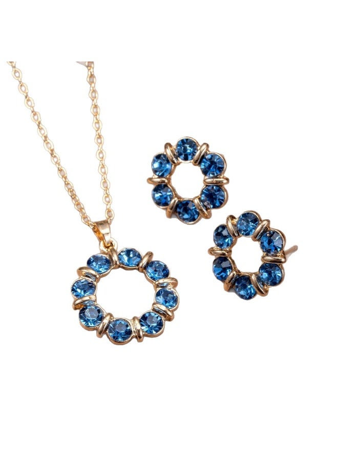 Goolsky Blue Floral Circle Jewelry Set – European & American Style Crystal Necklace and Hoop Earrings 2Pcs - Image 4