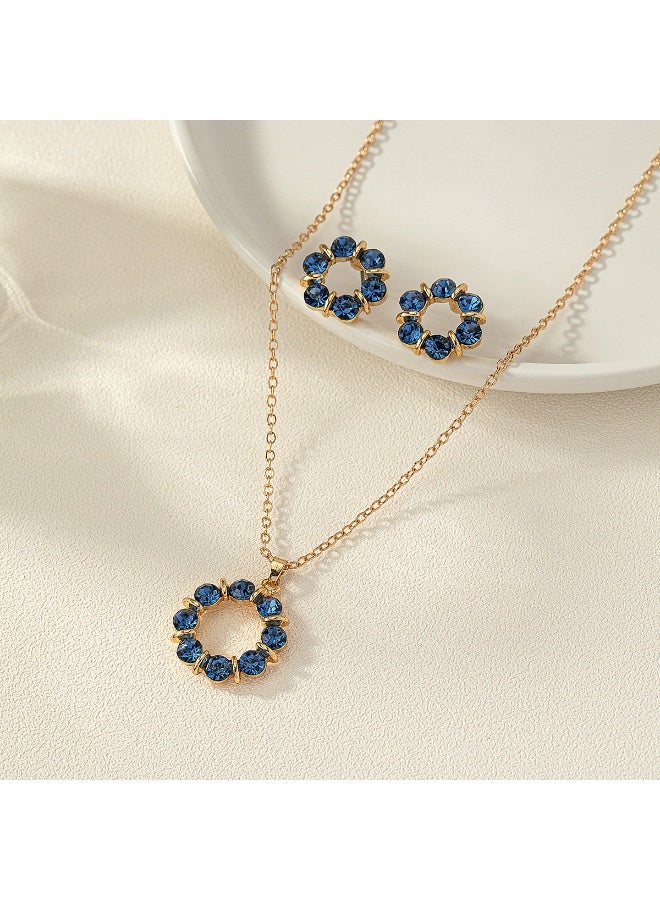 Goolsky Blue Floral Circle Jewelry Set – European & American Style Crystal Necklace and Hoop Earrings 2Pcs - Image 5