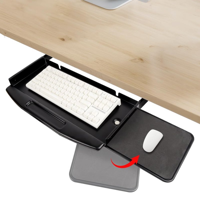 Lumclaw Under Desk Mounted Keyboard Tray Steel Keyboard Tray Under Desk Slide with Rotational Mouse Platform Office - Image 1