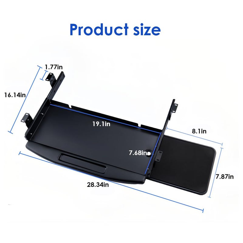 Lumclaw Under Desk Mounted Keyboard Tray Steel Keyboard Tray Under Desk Slide with Rotational Mouse Platform Office - Image 3