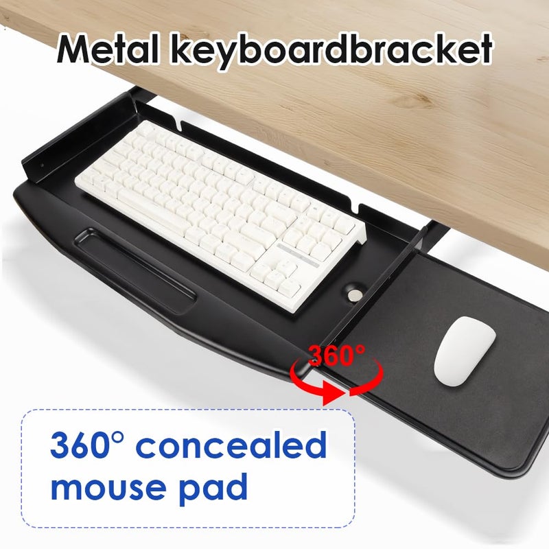 Lumclaw Under Desk Mounted Keyboard Tray Steel Keyboard Tray Under Desk Slide with Rotational Mouse Platform Office - Image 2