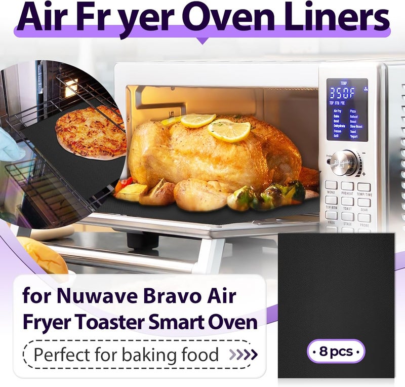 chaseroad 8 PCS Toaster Oven Liner for Nuwave Bravo Air Fryer Toaster Smart Oven, Reusable Teflon Liner, Air Fryer Accessories for Nuwave 12-in-1 30-QT XL Capacity Countertop Convection Oven - Image 2