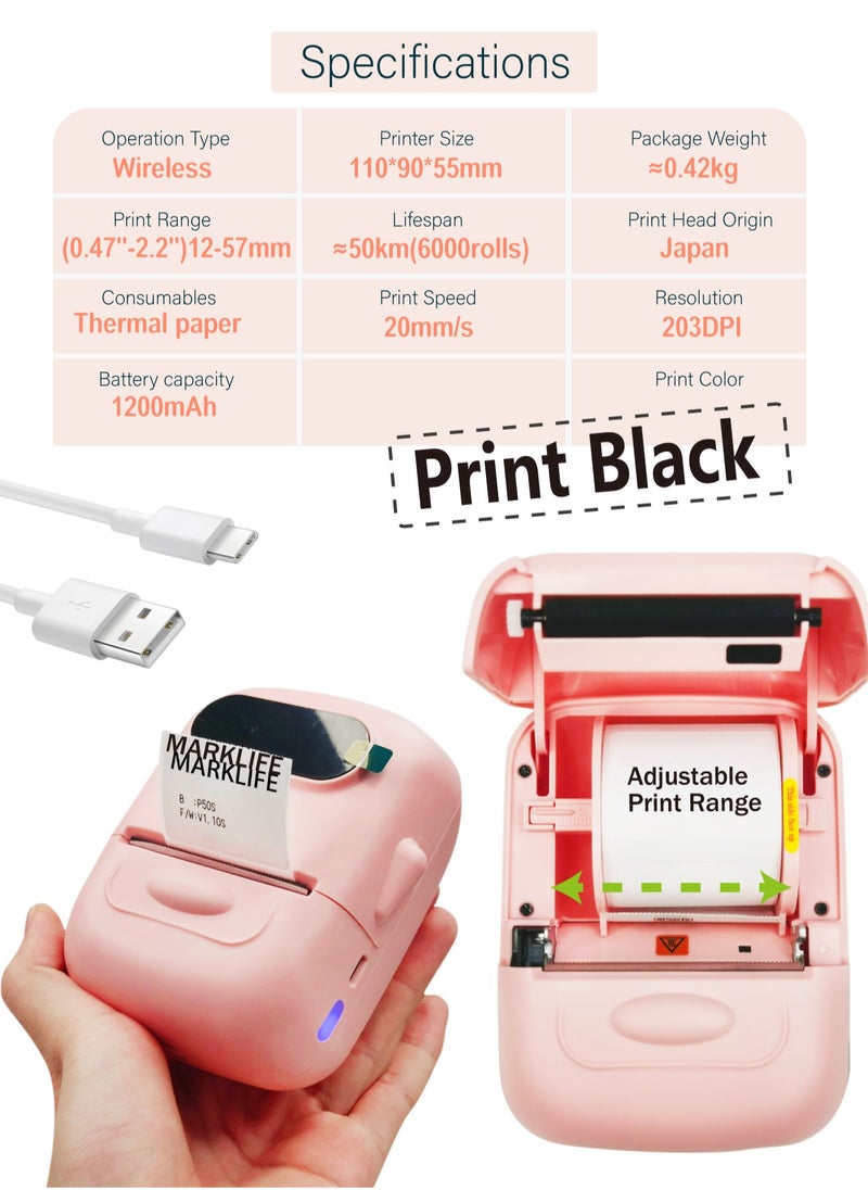 Marklife - Marklife P50S Bluetooth Label Maker, Inkless Label Printer with Tape Barcode, Portable Thermal Label Maker with 12-57mm Print Width, for Address Clothing Jewelry Retail Small Business Great for Clothing, Address, (With 1 Roll Label) - Image 1