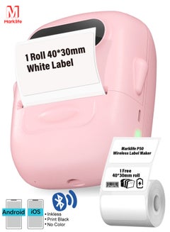 Marklife P50 MARKLIFE Pink Thermal Label Printer, Wireless Label Maker, Inkless Portable Printer for Small Business, Barcode, Label Paper, Self-adhesive Sticker, with a roll of 40*30mm Label Roll  - Image 1