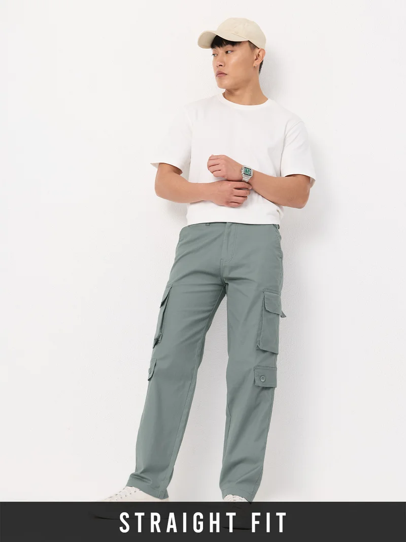 Ripstop Cargo: Sage Men and Boys Buttoned Waistband Sage Green Solid Ripstop Cotton Straight Fit Durable Stretchable Everyday Utility Cargo Pants