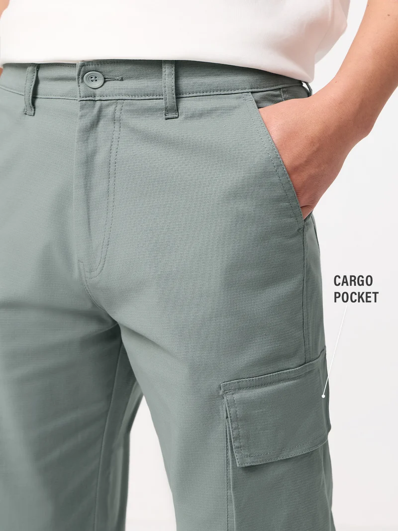 The Souled Store  Ripstop Cargo: Sage Men and Boys Buttoned Waistband Sage Green Solid Ripstop Cotton Straight Fit Durable Stretchable Everyday Utility Cargo Pants  | Best Price UAE