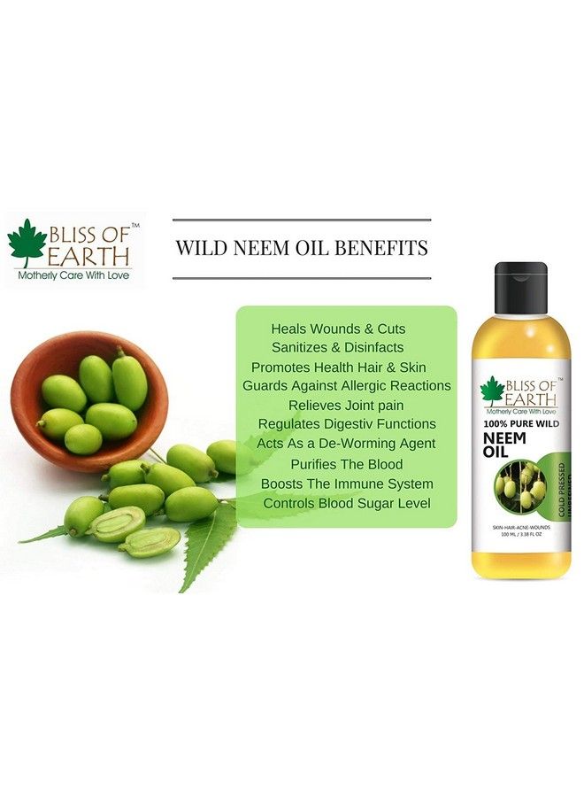 BLISS OF EARTH ™ 100% Pure Natural Jojoba Oil+100% Pure Wild Crafted Neem Oil (100Ml) Great For Haircare Skincare (Pack Of 2) - Image 5