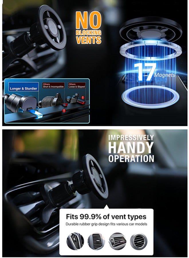 JIEZM Car Mount,Magnetic Phone Holder with 360° Rotation & Folding Hook Clip,Car Vent  Cell Phone Holder, Car Accessories Magnetic Car Holder for iPhone 16/15/14/13/12, Samsung,All Phones - Image 2