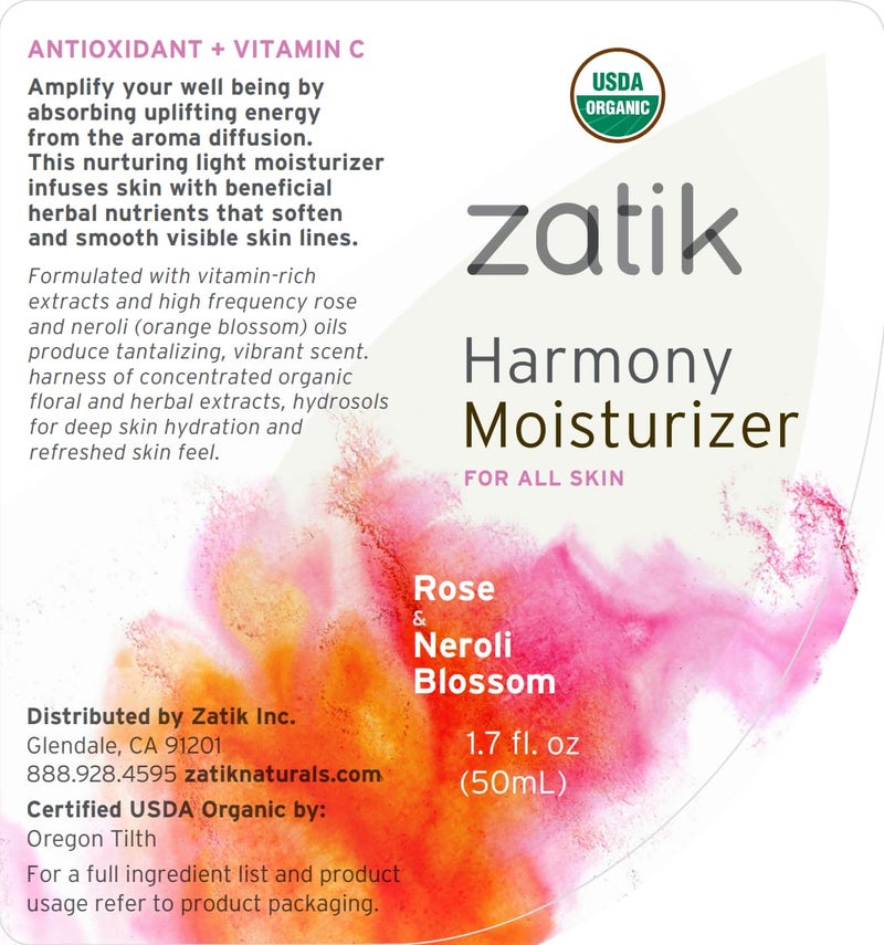 Zatik Naturals - Harmony Moisturizer with Rose and Neroli Blossom, USDA Organic, Vegan, Non GMO, Gluten Free, Soy Free, Alcohol Free, pH Balanced, Biodegradable, 1.7 fl oz 50ml - Image 2