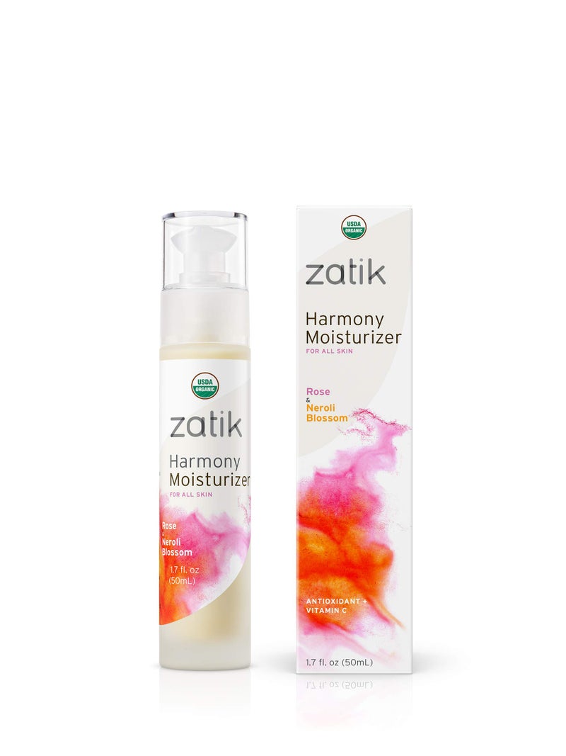 Zatik Naturals - Harmony Moisturizer with Rose and Neroli Blossom, USDA Organic, Vegan, Non GMO, Gluten Free, Soy Free, Alcohol Free, pH Balanced, Biodegradable, 1.7 fl oz 50ml - Image 1