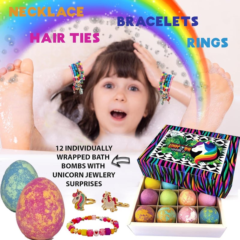 Unicorn Bath Bombs for Girls with Jewelry Inside - Organic Bath Bombs for Kids with Surprise, Natural, Skin Moisturizing BathBombs, Rainbow Bubble Bath. Birthday Gifts - 12 pk - Image 4