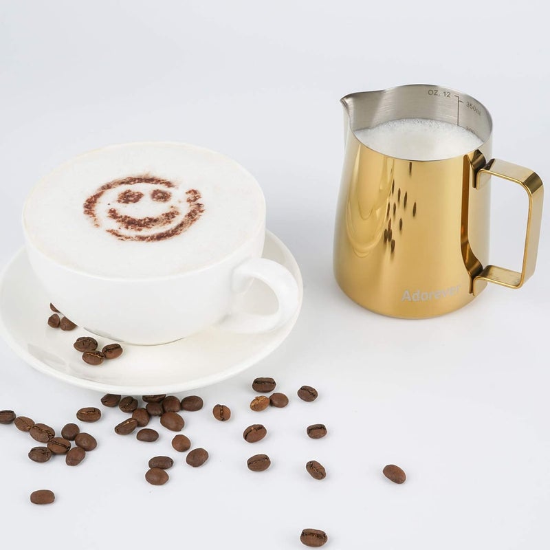 Adorever Milk Frothing Pitcher, 350ml (12oz) Steaming Pitchers Stainless Steel Milk Coffee Cappuccino Latte Art Barista Steam Pitchers Milk Jug Cup with Decorating Art Pen, Gold Flexible trendy construction - Image 4